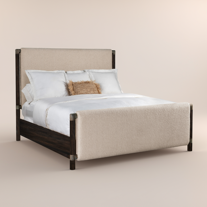 RETREAT BOUCLE UPHOLSTERED PANEL BED: BLACK