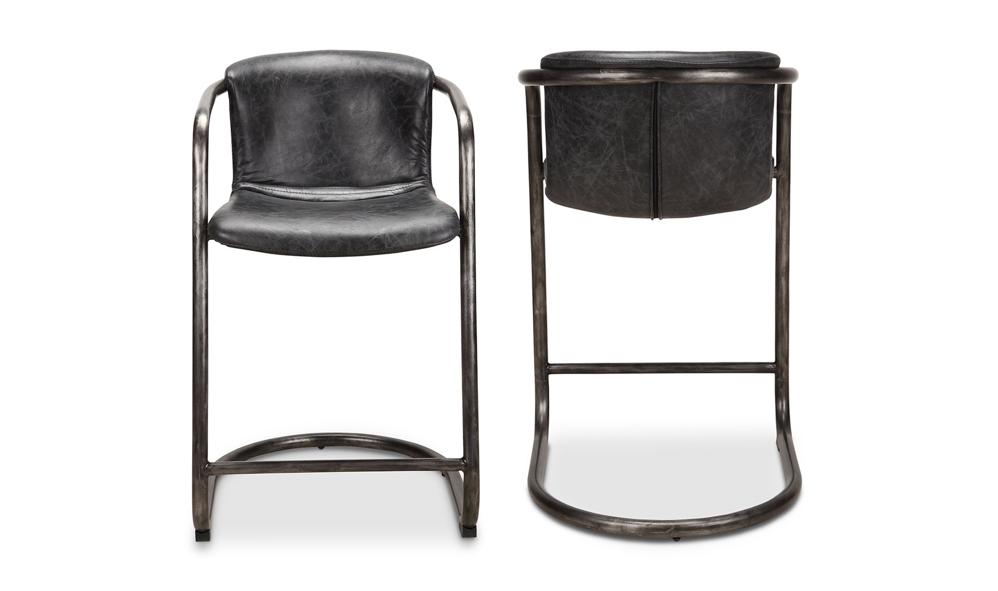REVOLVE VINTAGE LEATHER COUNTER STOOL: BLACK | SET OF 2