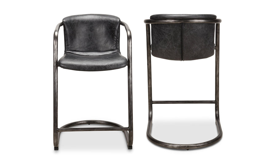 REVOLVE VINTAGE BLACK LEATHER COUNTER STOOLS | SET OF 2