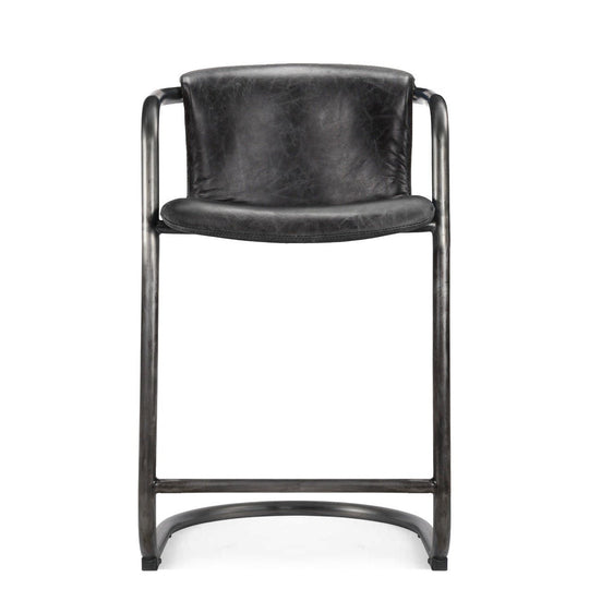 REVOLVE VINTAGE BLACK LEATHER COUNTER STOOLS | SET OF 2