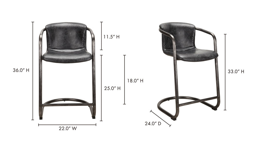 REVOLVE VINTAGE BLACK LEATHER COUNTER STOOLS | SET OF 2