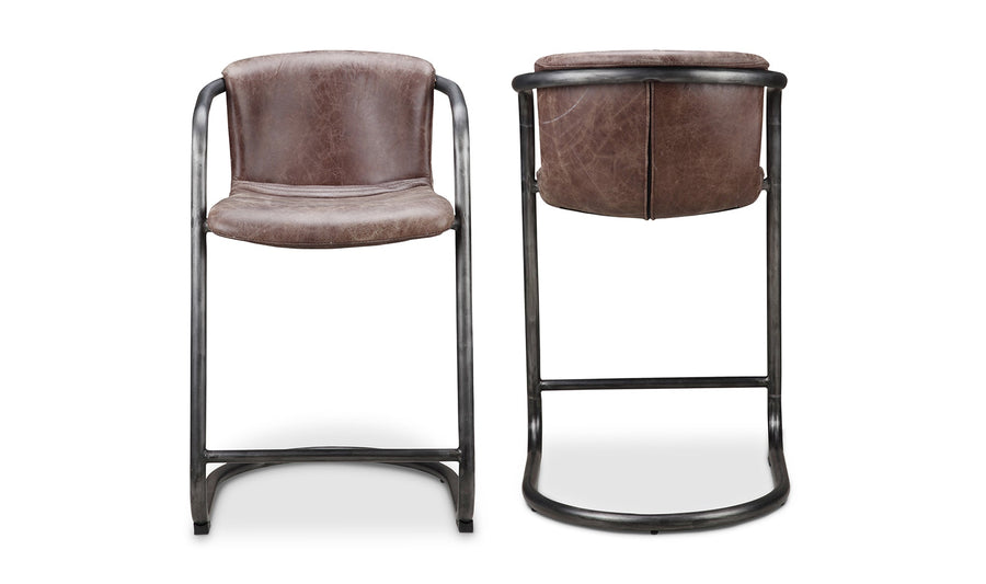REVOLVE VINTAGE BROWN LEATHER COUNTER STOOLS | SET OF 2