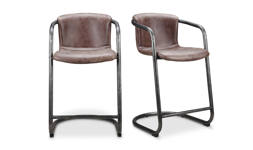 REVOLVE VINTAGE BROWN LEATHER COUNTER STOOLS | SET OF 2