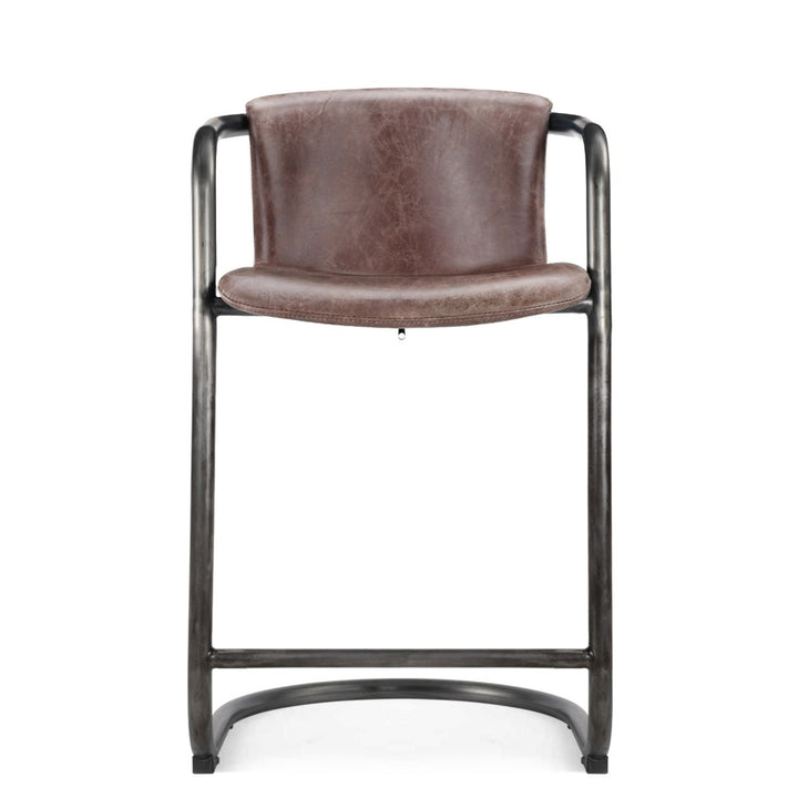 REVOLVE VINTAGE BROWN LEATHER COUNTER STOOLS | SET OF 2