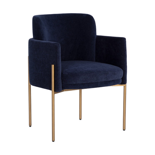 RICHIE ANTIQUE BRASS DANNY NAVY DINING ARMCHAIR