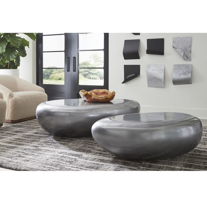 RIVER STONE INDOOR - OUTDOOR COFFEE TABLE: LIQUID SILVER