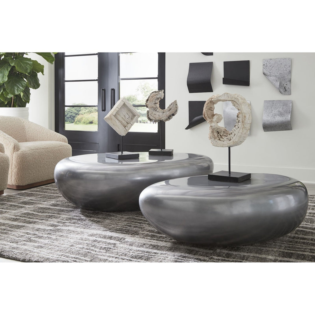 RIVER STONE INDOOR - OUTDOOR COFFEE TABLE: LIQUID SILVER