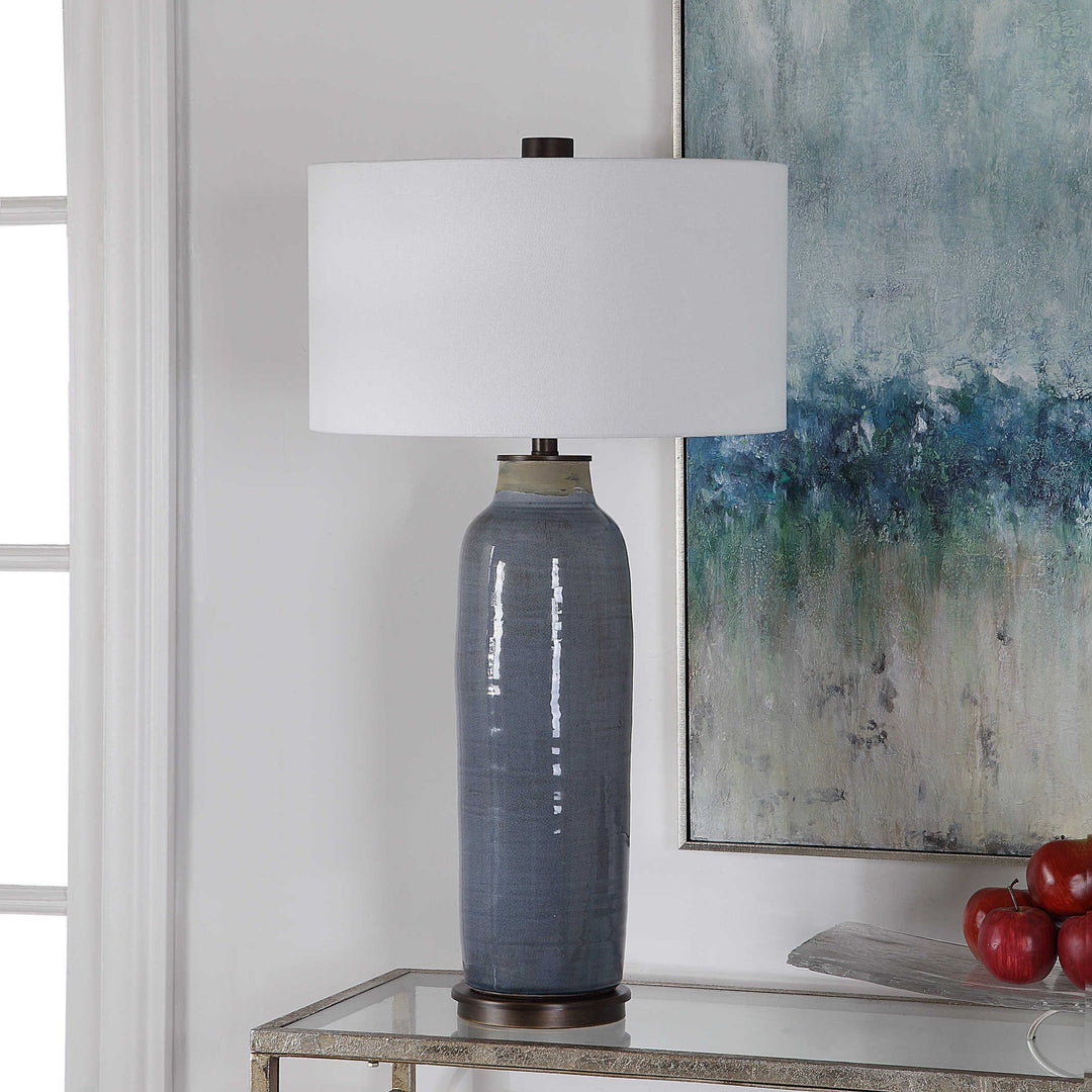 RONA DISTRESSED SLATE BLUE CERAMIC TABLE LAMP