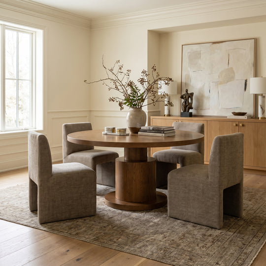 round wooden dining table isolated