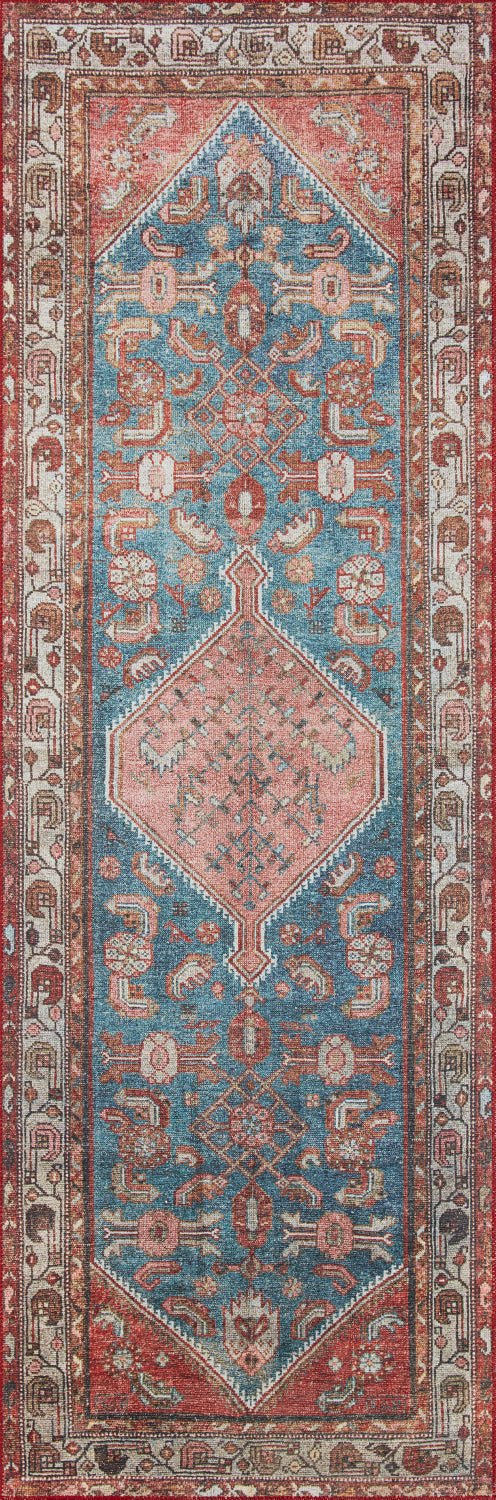 ROSHAN VINTAGE PRINT FLAT RUG: MARINE BLUE, CLAY