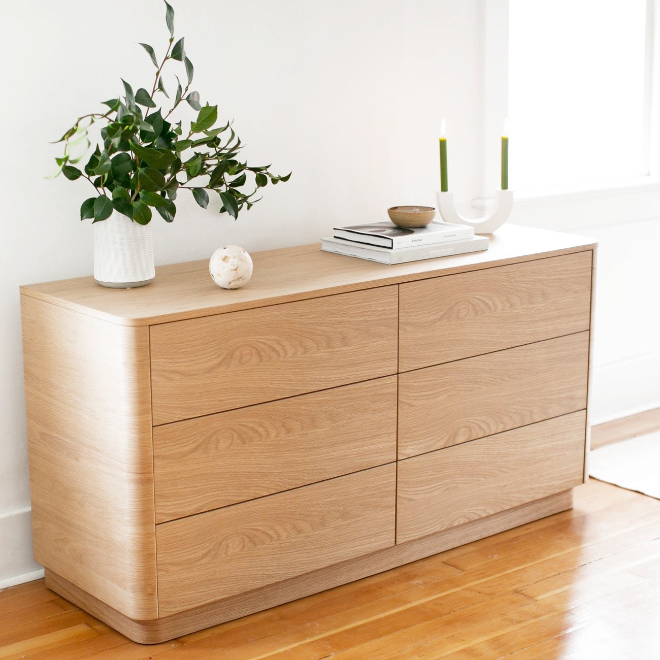 natural oak dresser 6 Drawer Wood Double Dresser, Mid-century Design inviting bedroom space Benjara Lina Natural Oak Brown