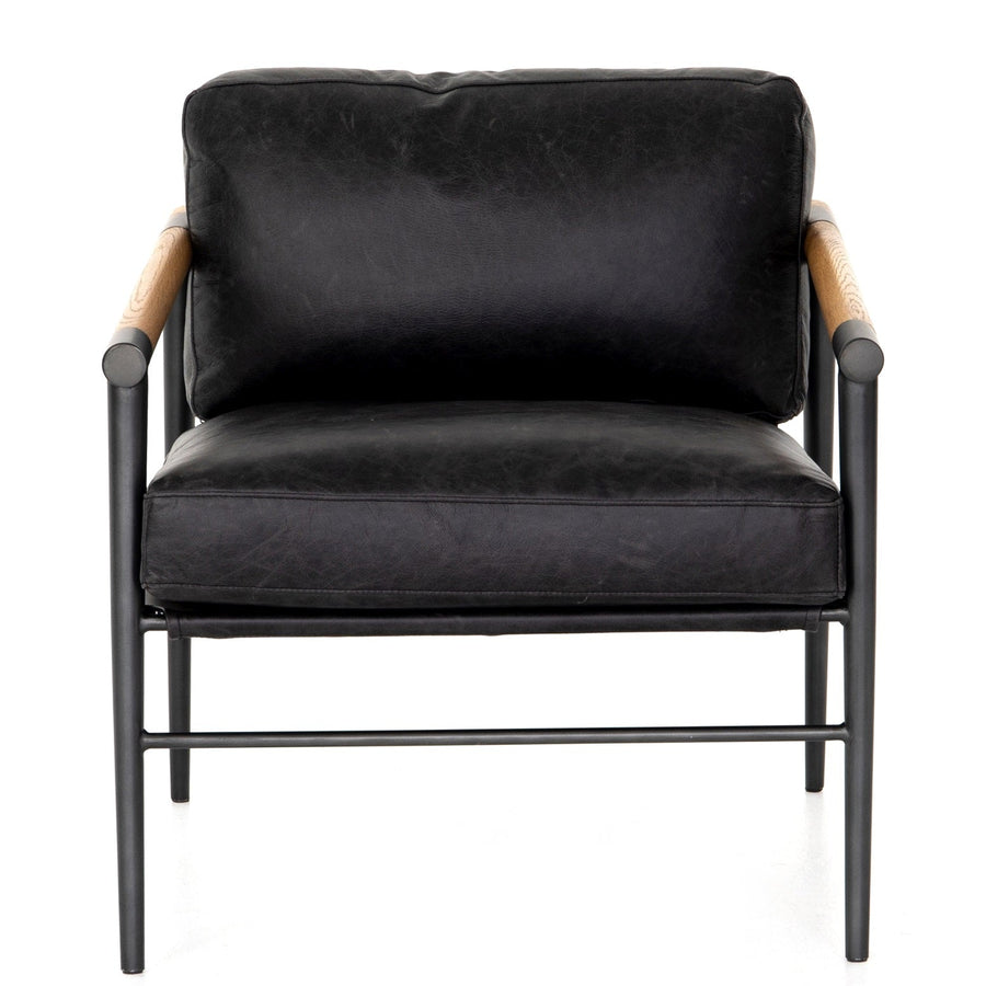 ROWEN VINTAGE BLACK LEATHER ARM CHAIR