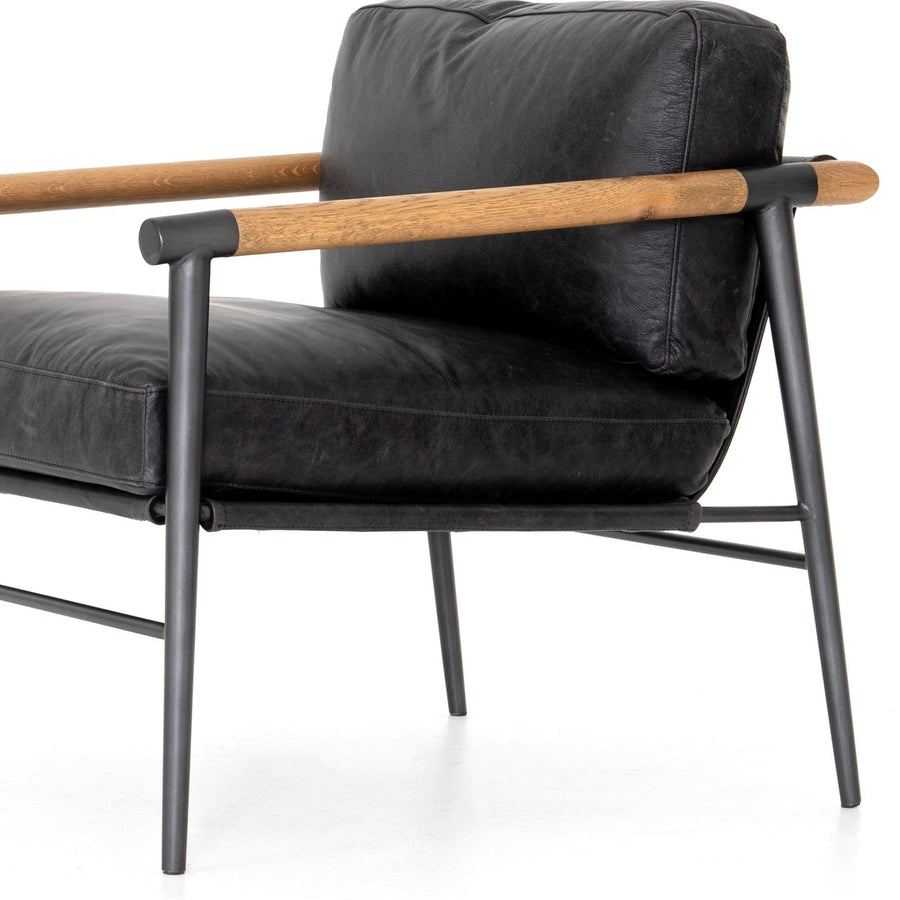 ROWEN VINTAGE BLACK LEATHER ARM CHAIR