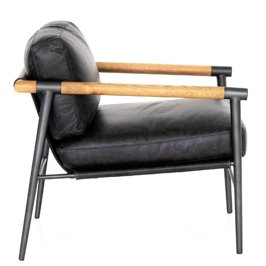 ROWEN VINTAGE BLACK LEATHER ARM CHAIR