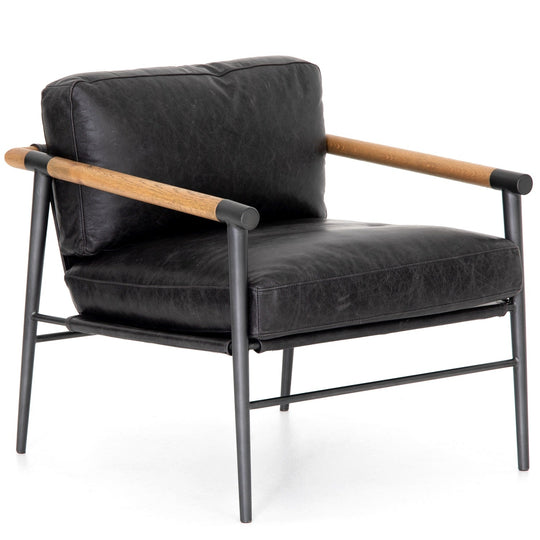 ROWEN VINTAGE BLACK LEATHER ARM CHAIR