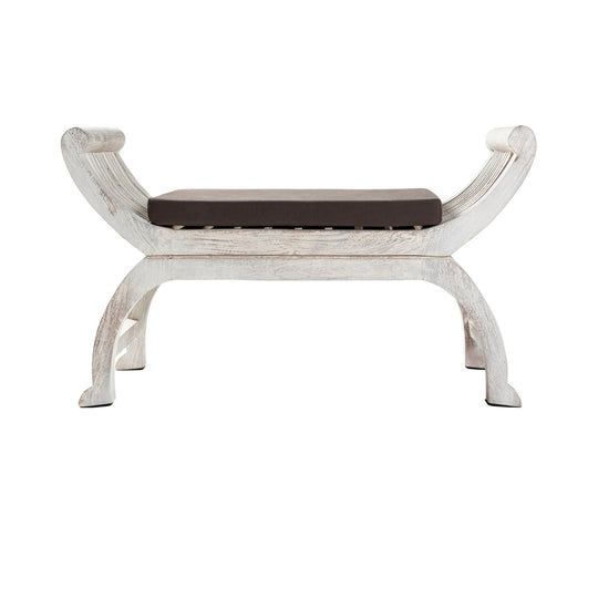 RUSTIC WHITE CRESCENT BENCH