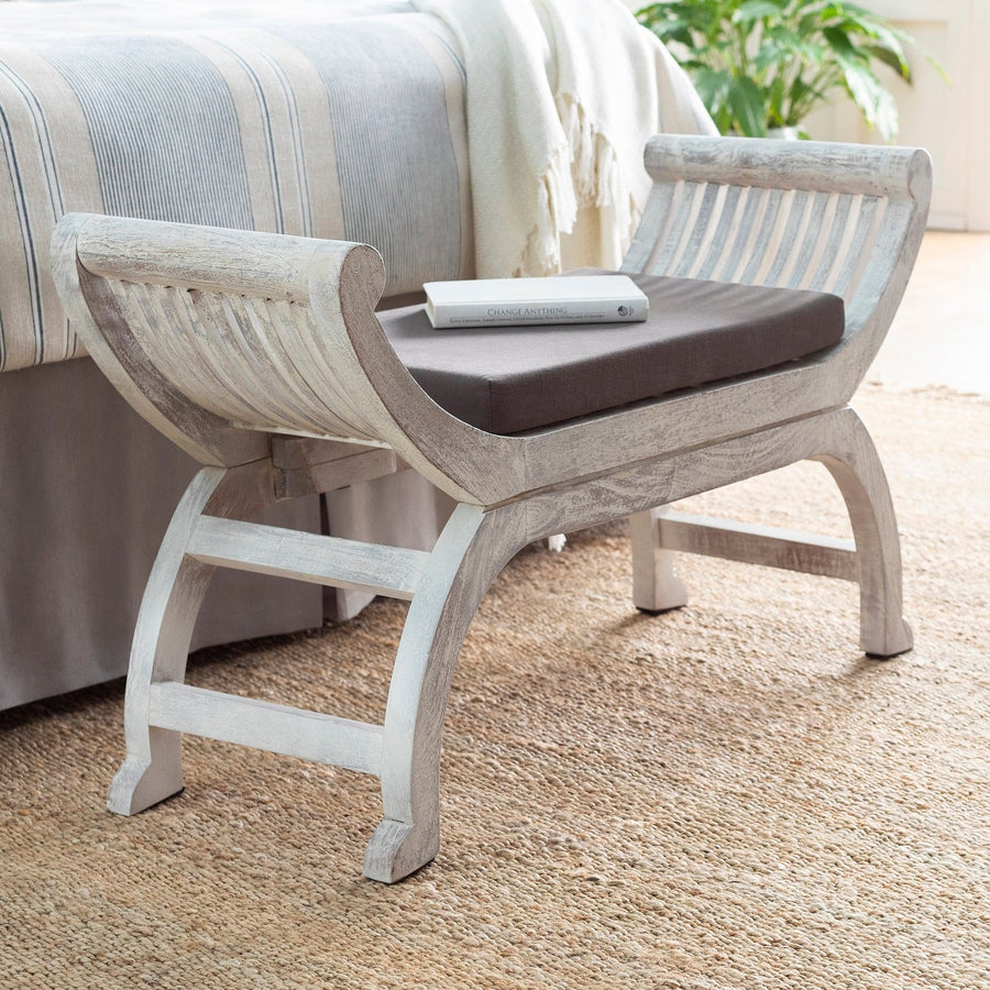 RUSTIC WHITE CRESCENT BENCH