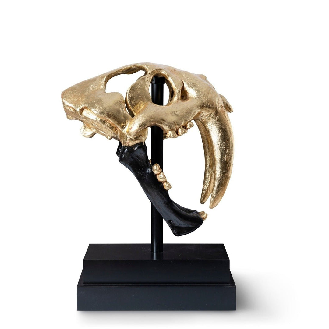 SABER TOOTH SKULL SCULPTURE: BLACK, GOLD