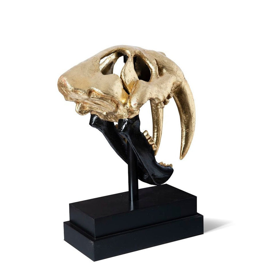 SABER TOOTH SKULL SCULPTURE: BLACK, GOLD