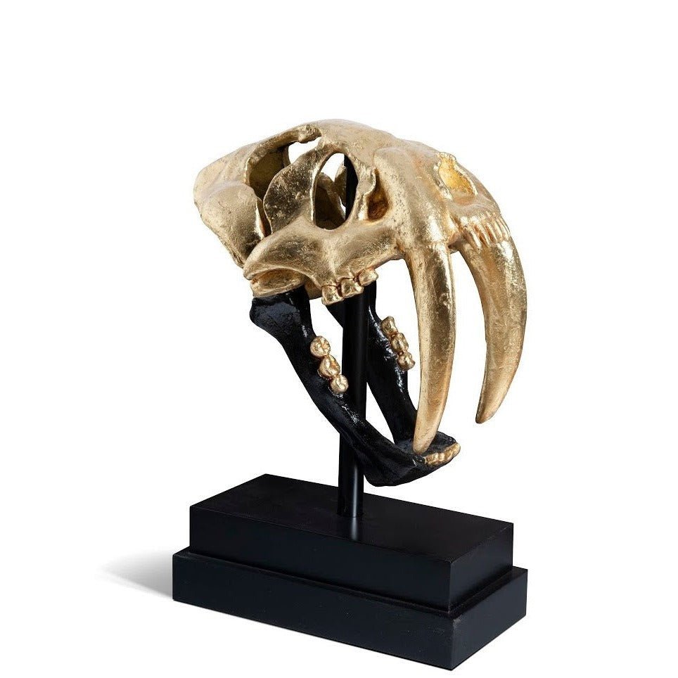 SABER TOOTH SKULL SCULPTURE: BLACK, GOLD