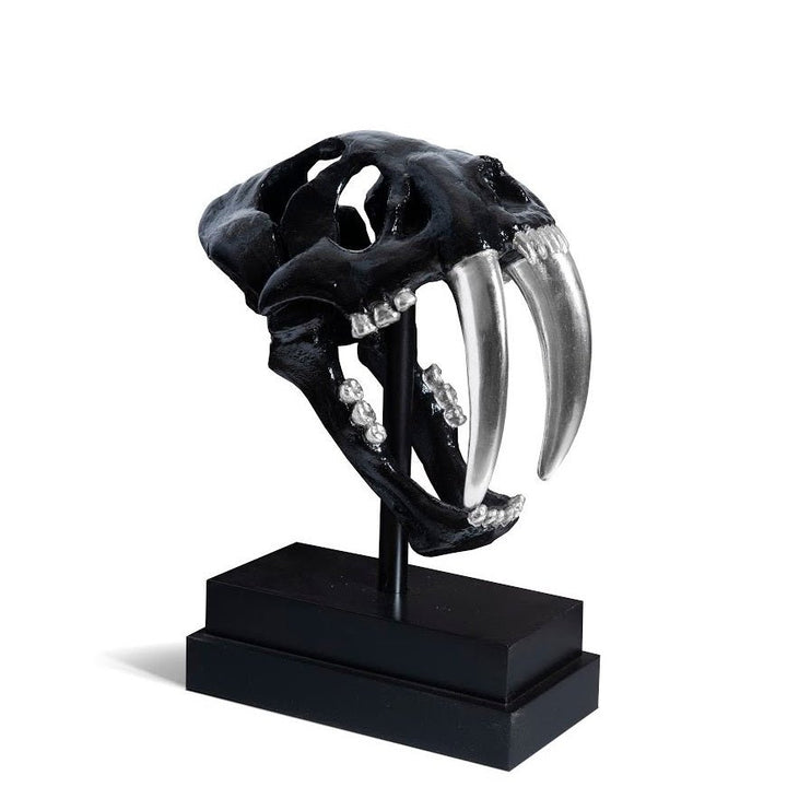 SABER TOOTH SKULL SCULPTURE: BLACK, SILVER