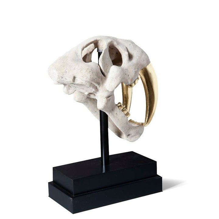 SABER TOOTH SKULL SCULPTURE: WHITE, GOLD