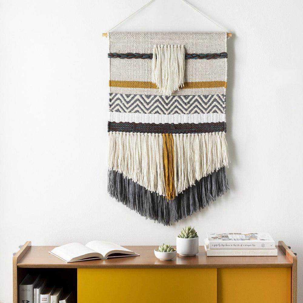 SAHASA GREY + MUSTARD WALL TAPESTRY