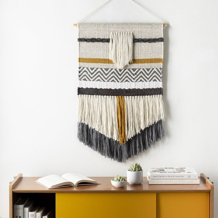 SAHASA GREY + MUSTARD WALL TAPESTRY