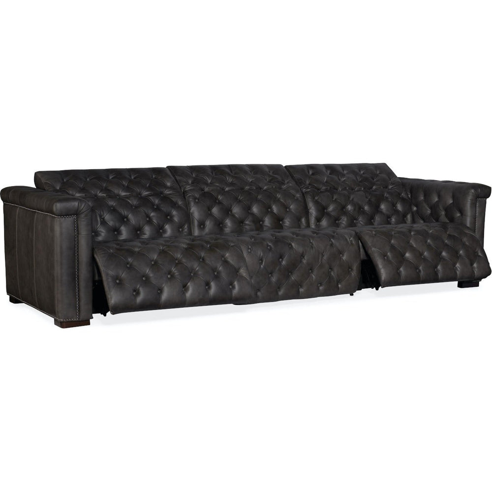 SAVION GRANDIER TUFTED LEATHER SOFA: BELLAGIO GRAVEL