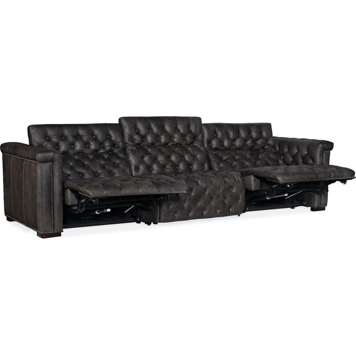 SAVION GRANDIER TUFTED LEATHER SOFA: BELLAGIO GRAVEL