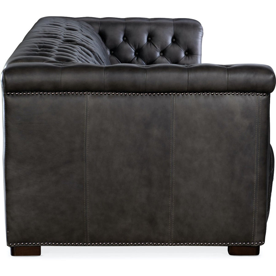 SAVION GRANDIER TUFTED LEATHER SOFA: BELLAGIO GRAVEL