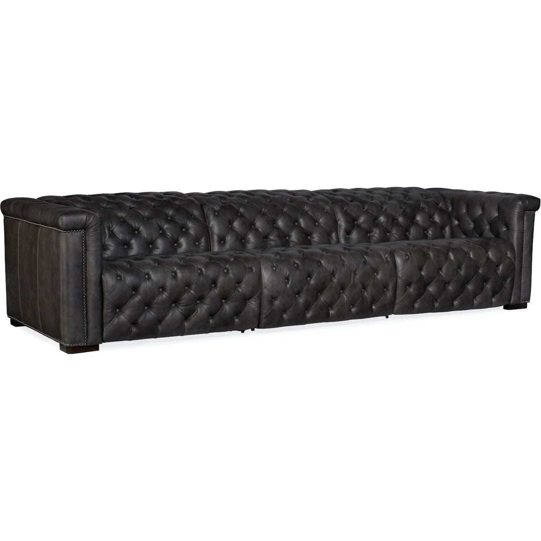 SAVION GRANDIER TUFTED LEATHER SOFA: BELLAGIO GRAVEL