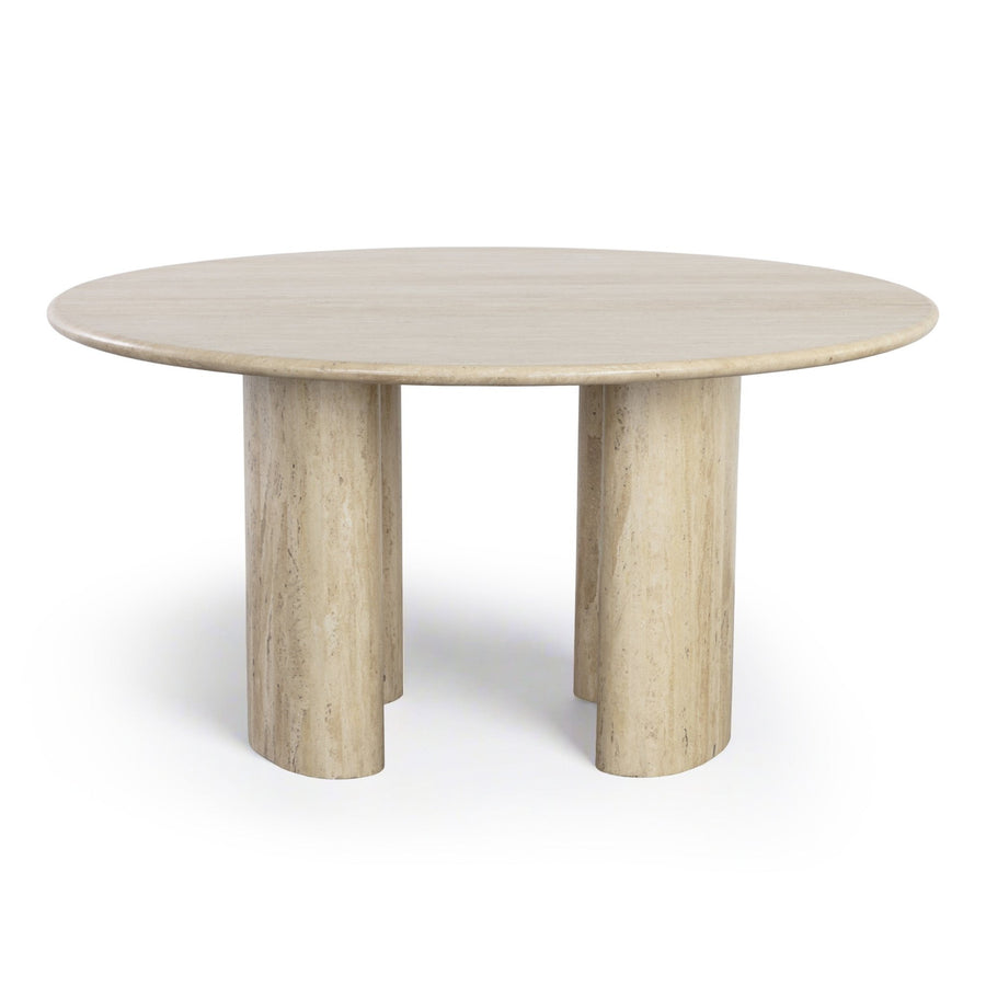 SAVONA 59" ROUND NATURAL TRAVERTINE DINING TABLE - FRONT VIEW