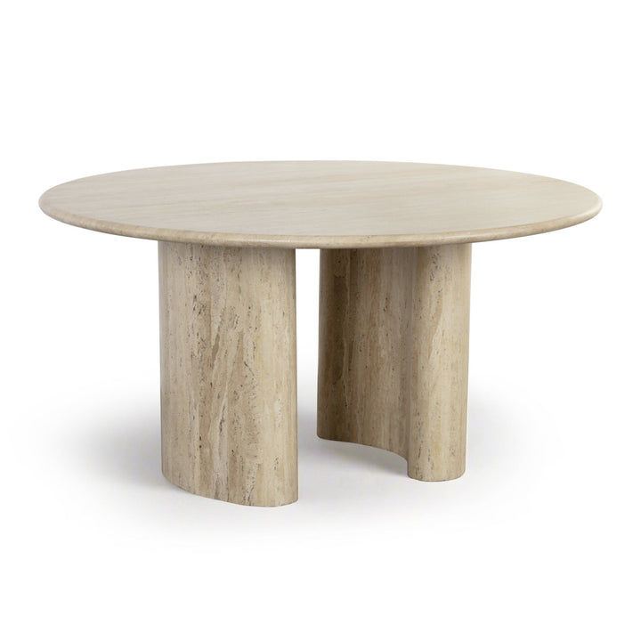 SAVONA 59" ROUND NATURAL TRAVERTINE DINING TABLE - FRONT VIEW