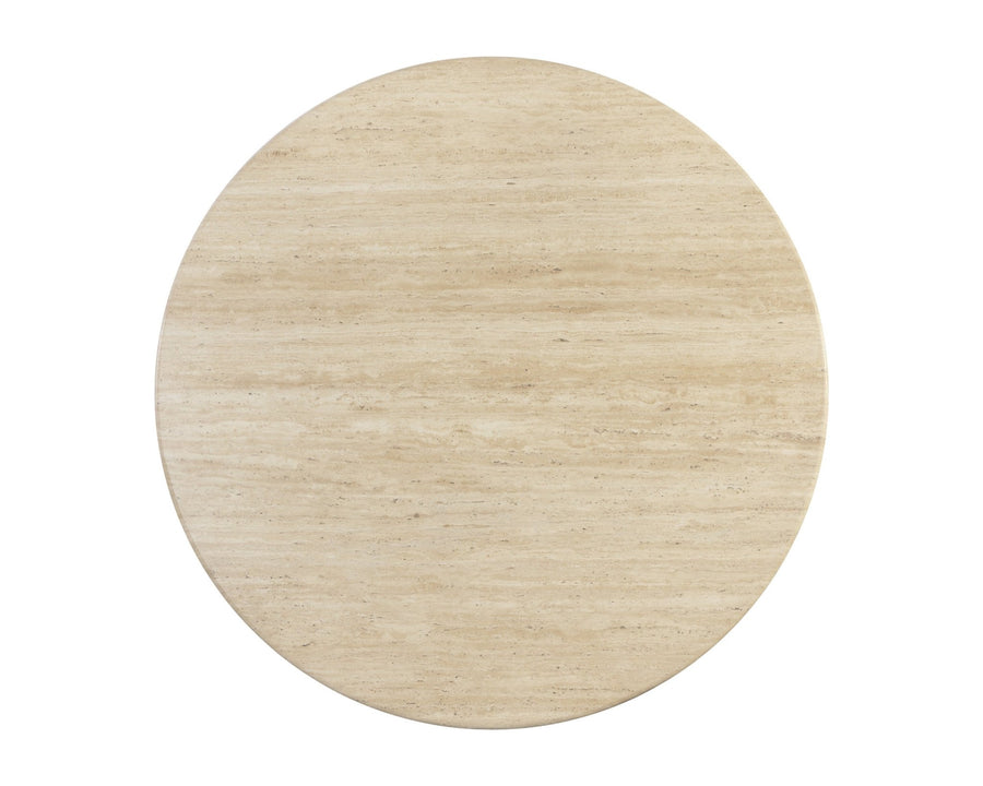 SAVONA 59" ROUND NATURAL TRAVERTINE DINING TABLE - TOP VIEW