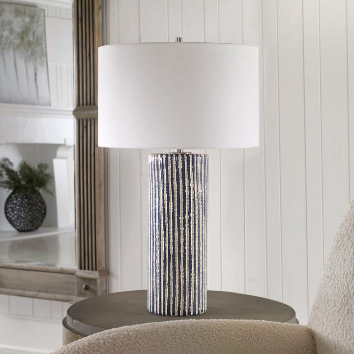 SAYLOR COBALT STRIPED CERAMIC LAMP