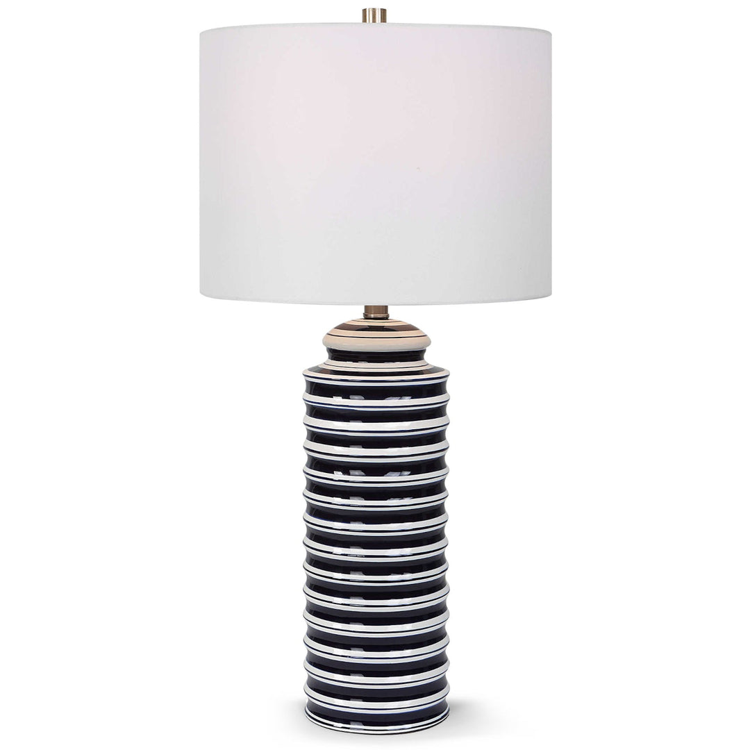 SAYLOR WHITE & NAVY STRIPED CERAMIC TABLE LAMP