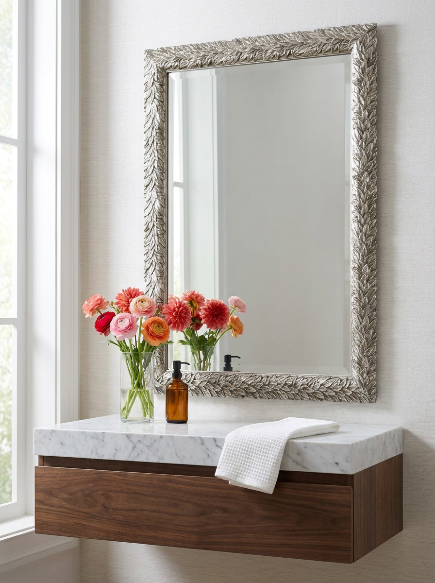 EVE BURNISHED SILVER LEAF VANITY MIRROR