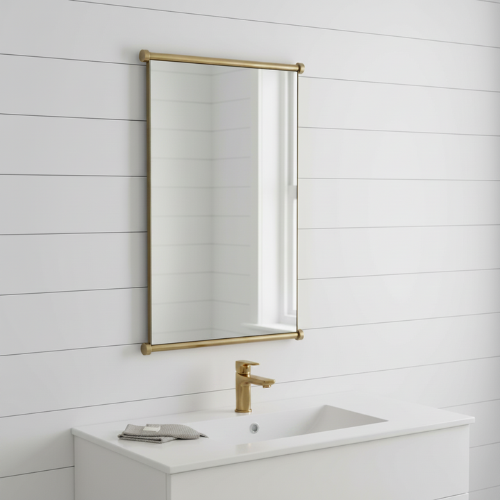 SCROLL ANTIQUE BRASS VANITY MIRROR