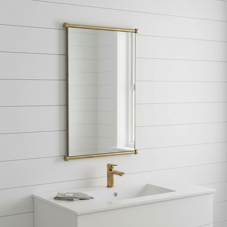 SCROLL ANTIQUE BRASS VANITY MIRROR