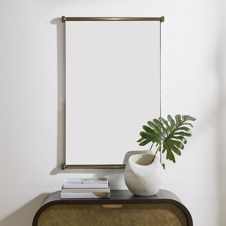 SCROLL ANTIQUE BRASS VANITY MIRROR