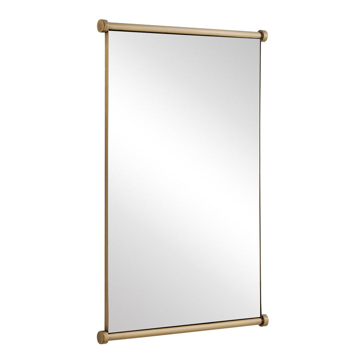 Rectangular mirror with gold frame on a white background