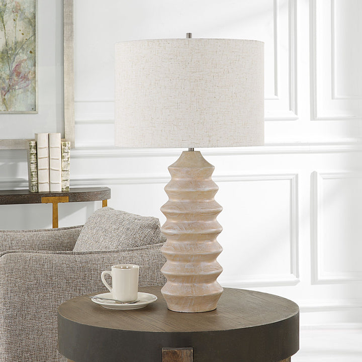 SCULPTED BLEACHED WOOD TABLE LAMP