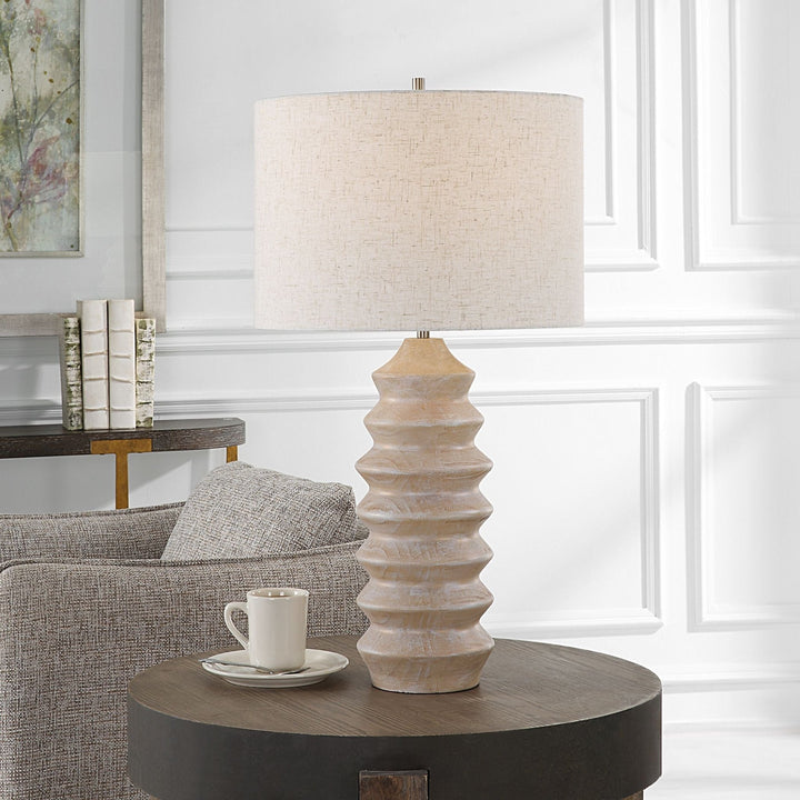 SCULPTED BLEACHED WOOD TABLE LAMP