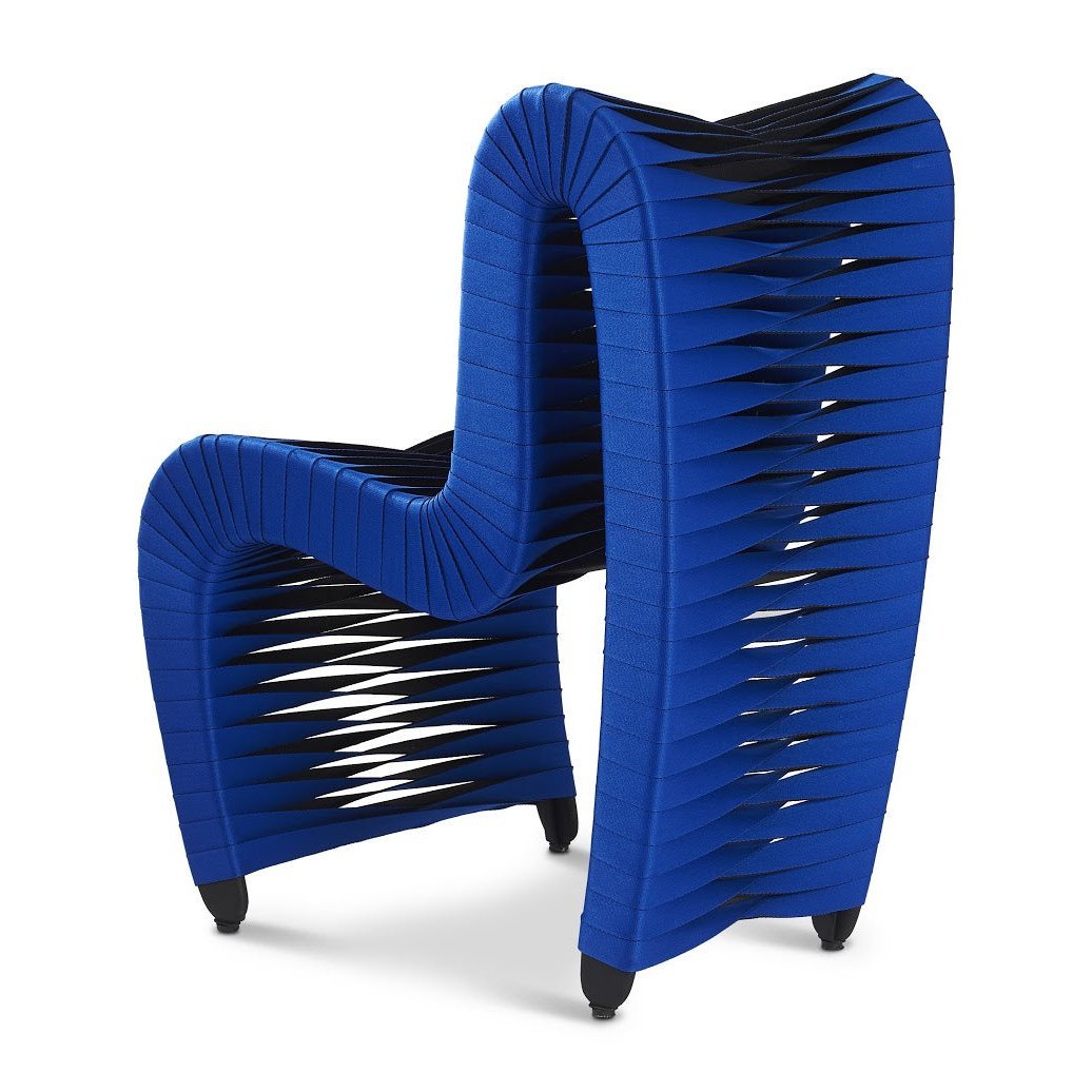 SEAT BELT DINING CHAIR - BLUE - BACK VIEW