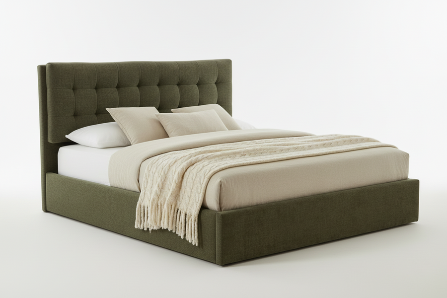 SEBASTIAN GREEN UPHOLSTERED STORAGE BED