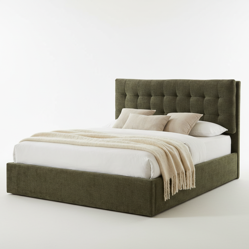SEBASTIAN GREEN UPHOLSTERED STORAGE BED