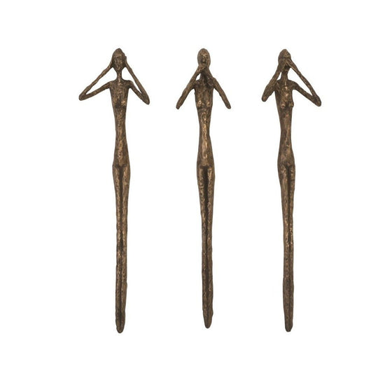 SEE, SPEAK, HEAR NO EVIL WALL ART RESIN BRONZE, SET OF 3