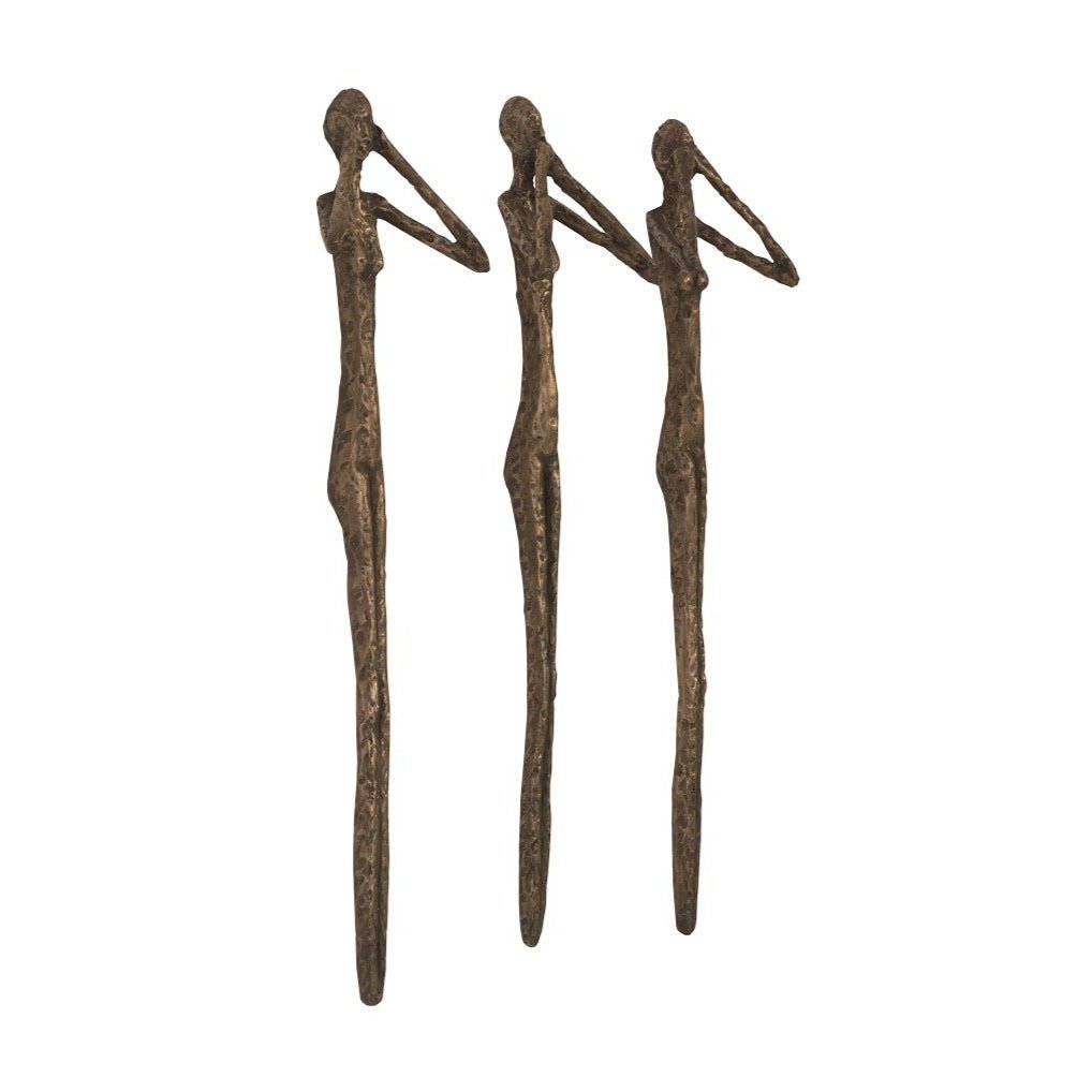 SEE, SPEAK, HEAR NO EVIL WALL ART RESIN BRONZE, SET OF 3