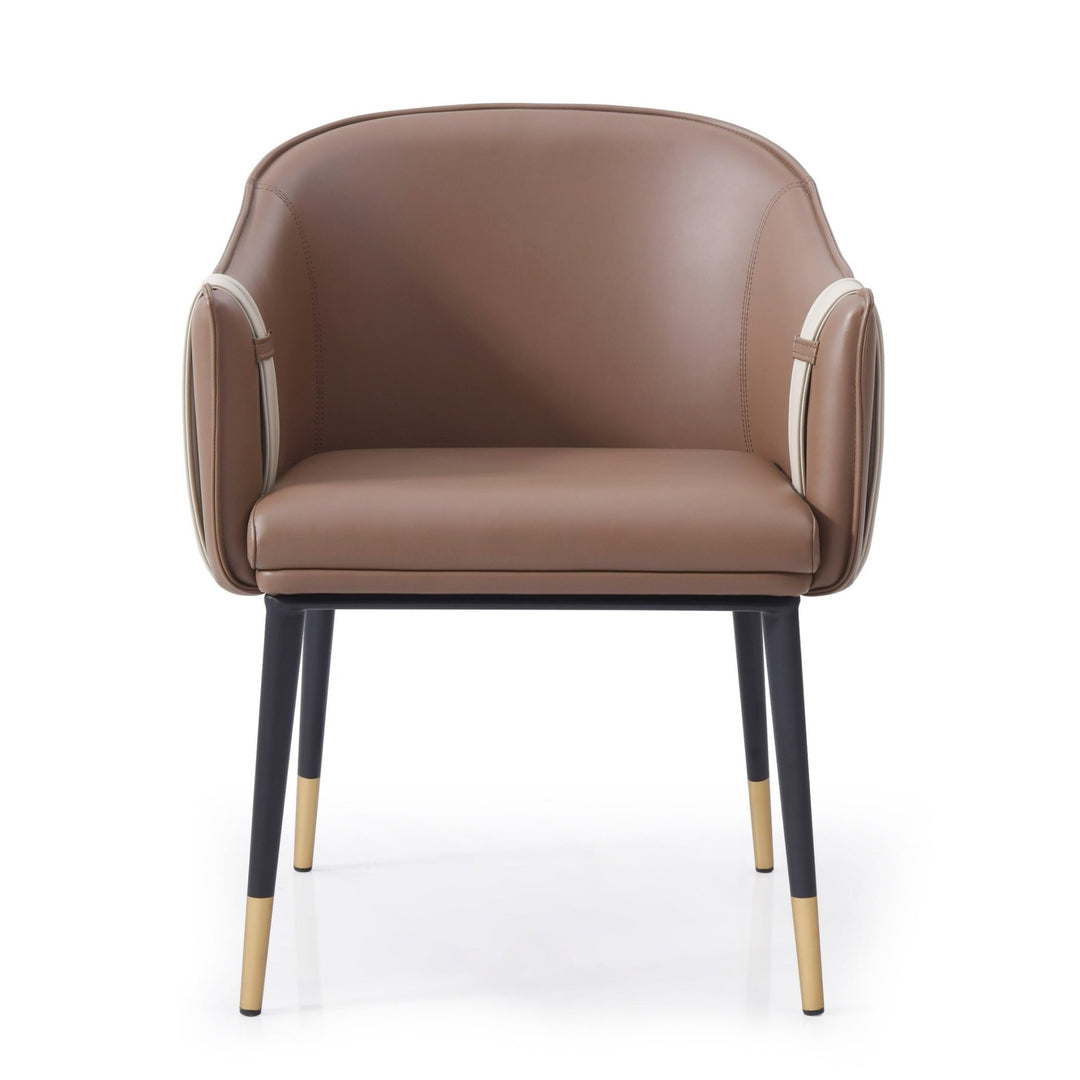 SHELBY BROWN & BEIGE VEGAN LEATHER DINING CHAIR